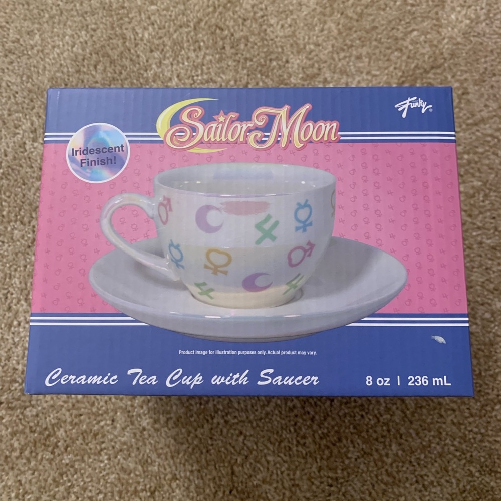 NEW Sailor Moon Symbols Allover Print Iridescent Teacup with Saucer (Box Lunch)